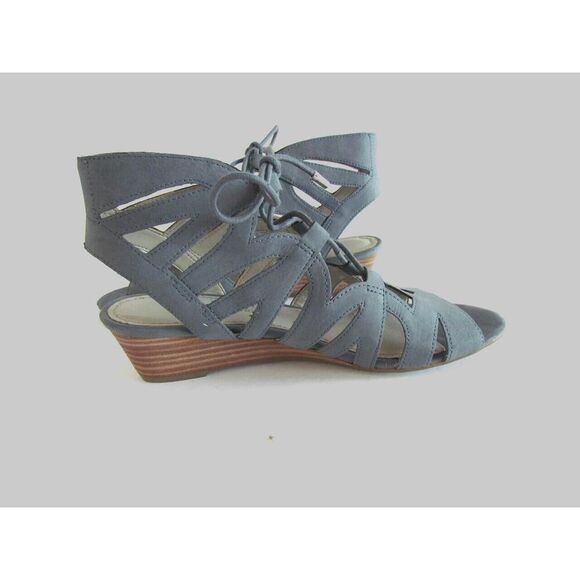 New Franco Sarto Sandals Leather Size 7 Upstart Strappy Gladiator Wedge Blue - Picture 3 of 15